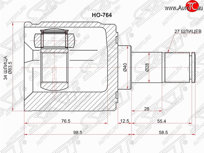 2 769 р. Шрус (внутренний/левый) SAT (34/28 шлицев, d40м) Honda Accord CU седан дорестайлинг (2008-2011)  с доставкой в г. Горно‑Алтайск