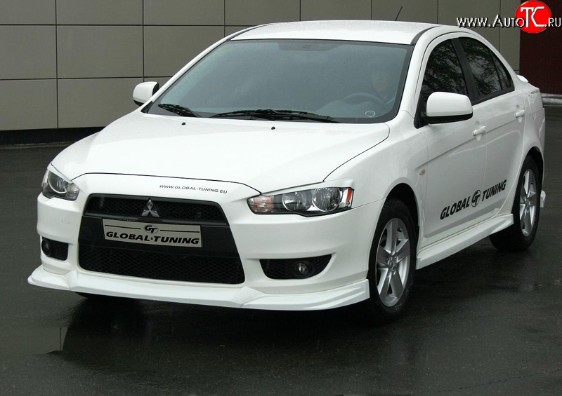 4 749 р. Накладка переднего бампера Mitsubishi global-Tuning Mitsubishi Lancer 10 седан дорестайлинг (2007-2010) (Неокрашенная)  с доставкой в г. Горно‑Алтайск