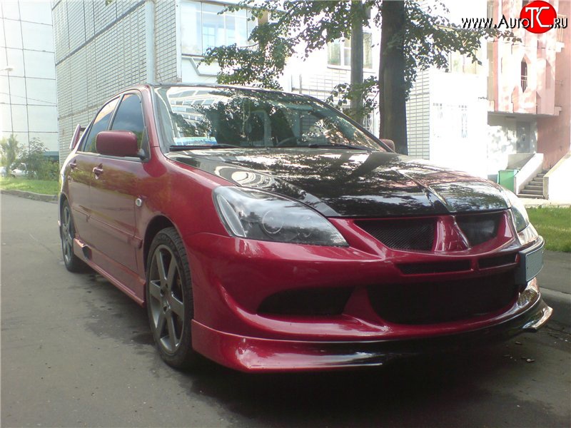 6 399 р. Накладка переднего бампера Evo Mitsubishi Lancer 9 2-ой рестайлинг седан (2005-2009) (Неокрашенная)  с доставкой в г. Горно‑Алтайск