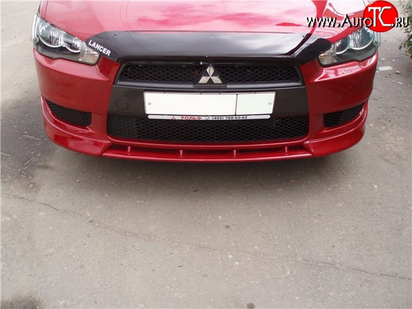 899 р. Вставка переднего бампера (зубатка) Evo  Mitsubishi Lancer  10 (2007-2017) седан дорестайлинг, хэтчбэк дорестайлинг, седан рестайлинг, хэтчбек 5 дв рестайлинг (Неокрашенная)  с доставкой в г. Горно‑Алтайск