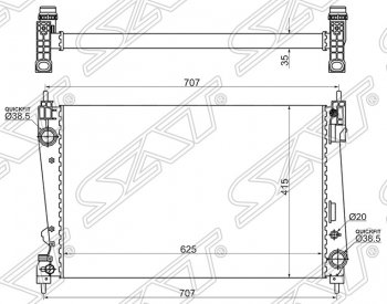Радиатор двигателя SAT (пластинчатый, 1.3TD/1.7TD/1.4/1.6TD/1.9TD, МКПП) Fiat Grande Punto (2005-2012)
