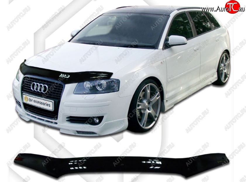 1 999 р. Дефлектор капота CA-Plastiс  Audi A3 ( 8P1 хэтчбэк 3 дв.,  8PA хэтчбэк 5 дв.) (2004-2008) 1-ый рестайлинг, 1-ый рестайлинг (Classic черный, Без надписи)  с доставкой в г. Горно‑Алтайск