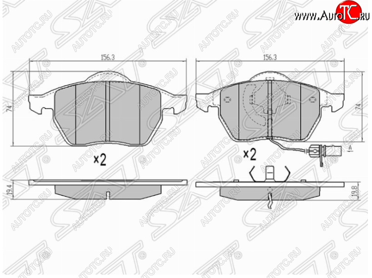 1 779 р. Комплект тормозных колодок SAT (передние)  Audi A6  C5 (1997-2001), Volkswagen Golf  4 (1997-2003), Volkswagen Passat ( B4,  B5,  B5.5,  B6) (1993-2011)  с доставкой в г. Горно‑Алтайск