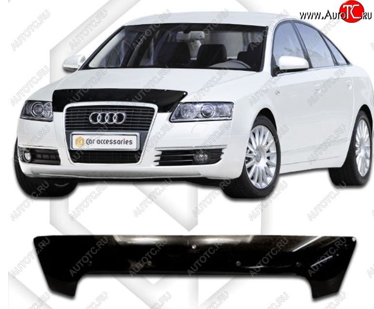 1 999 р. Дефлектор капота CA-Plastic  Audi A6  C6 (2004-2010) дорестайлинг, седан, рестайлинг, седан (Classic черный, Без надписи)  с доставкой в г. Горно‑Алтайск