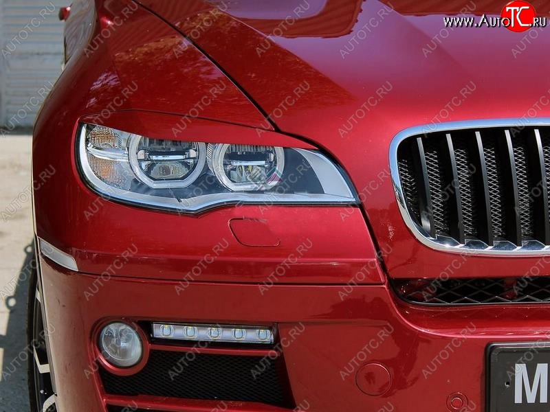 1 299 р. Реснички на фары (рестайлинг) Tuning-Sport v2 (для Led оптики)  BMW X6  E71 (2008-2012) дорестайлинг (Неокрашенные)  с доставкой в г. Горно‑Алтайск