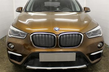 6 549 р. Защитная сетка радиатора в бампер Стрелка 11 Премиум (алюминий)  BMW X1  F48 (2015-2019) дорестайлинг (Цвет: черный)  с доставкой в г. Горно‑Алтайск. Увеличить фотографию 2