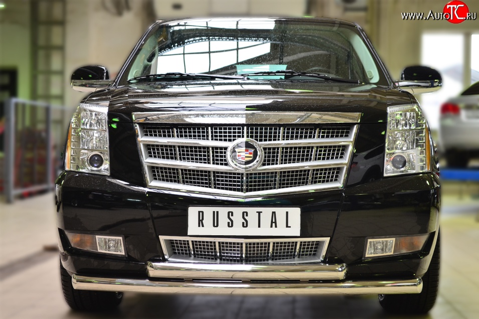 24 499 р. Защита переднего бампера (2 трубыØ76 мм, нержавейка) SLITKOFF Cadillac Escalade GMT926 джип 5 дв. короткая база (2006-2014)  с доставкой в г. Горно‑Алтайск