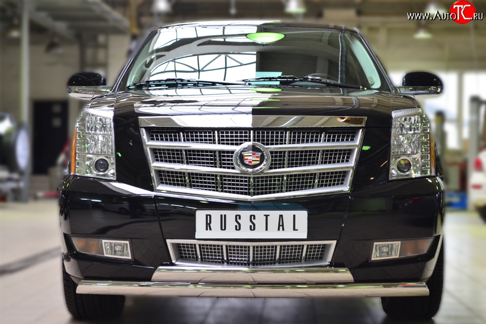 25 999 р. Защита переднего бампера (2 трубыØ75х42 мм, нержавейка) Russtal Cadillac Escalade GMT926 джип 5 дв. короткая база (2006-2014)  с доставкой в г. Горно‑Алтайск