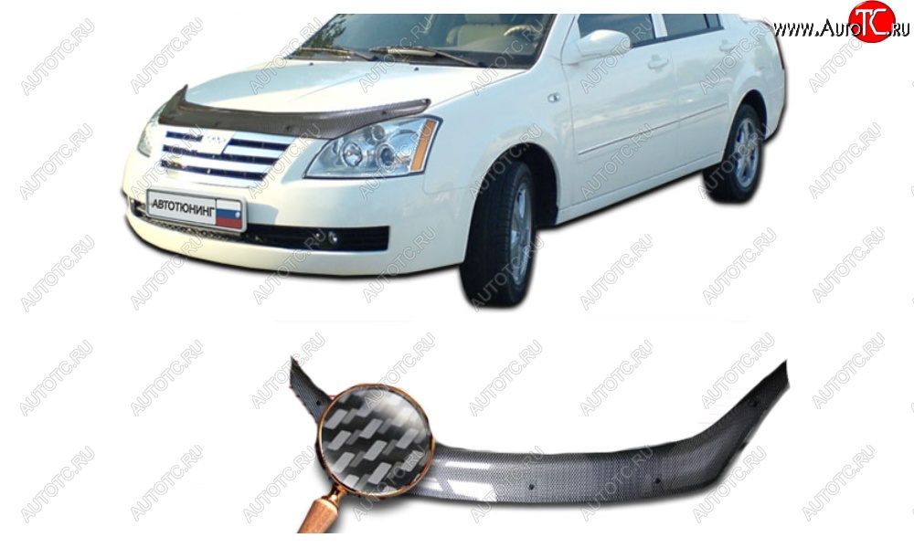 2 559 р. Дефлектор капота CA-Plastiс  Chery Estina  A5 (2006-2010) (Шелкография карбон-серебро)  с доставкой в г. Горно‑Алтайск