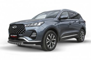 Защита переднего бампера Slitkoff (Ø 57+Ø 42 мм). Chery Tiggo 7 Pro Max T1E дорестайлинг (2022-2024)