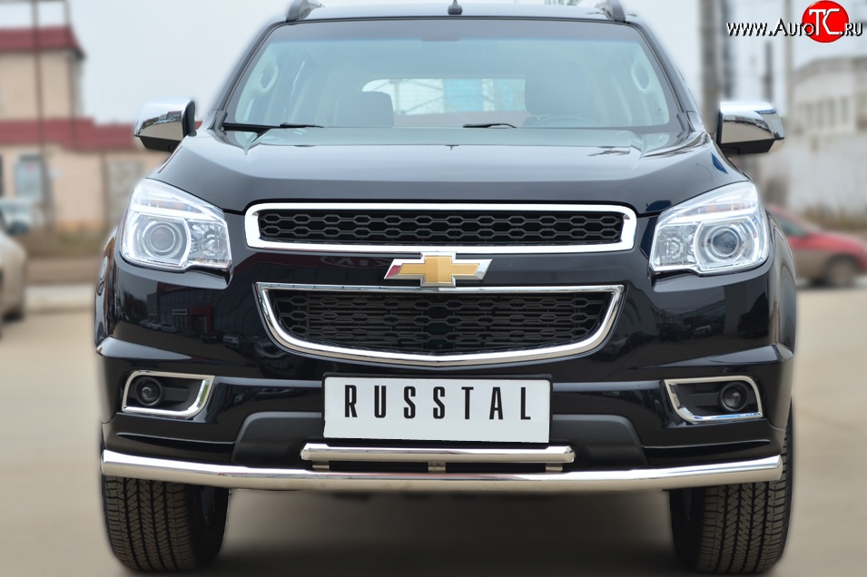 26 599 р. Защита переднего бампера (2 трубыØ63 и 42 мм, нержавейка) SLITKOFF Chevrolet Trailblazer GM800 дорестайлинг (2012-2016)  с доставкой в г. Горно‑Алтайск