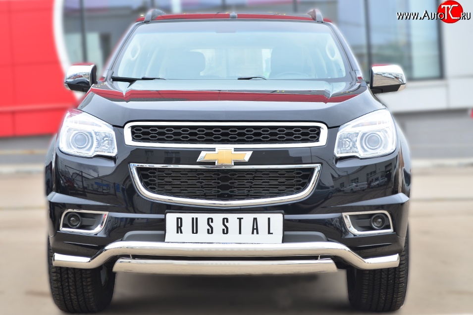 21 899 р. Защита переднего бампера (2 трубыØ76х42 и 63 мм, нержавейка) Russtal Chevrolet Trailblazer GM800 дорестайлинг (2012-2016)  с доставкой в г. Горно‑Алтайск