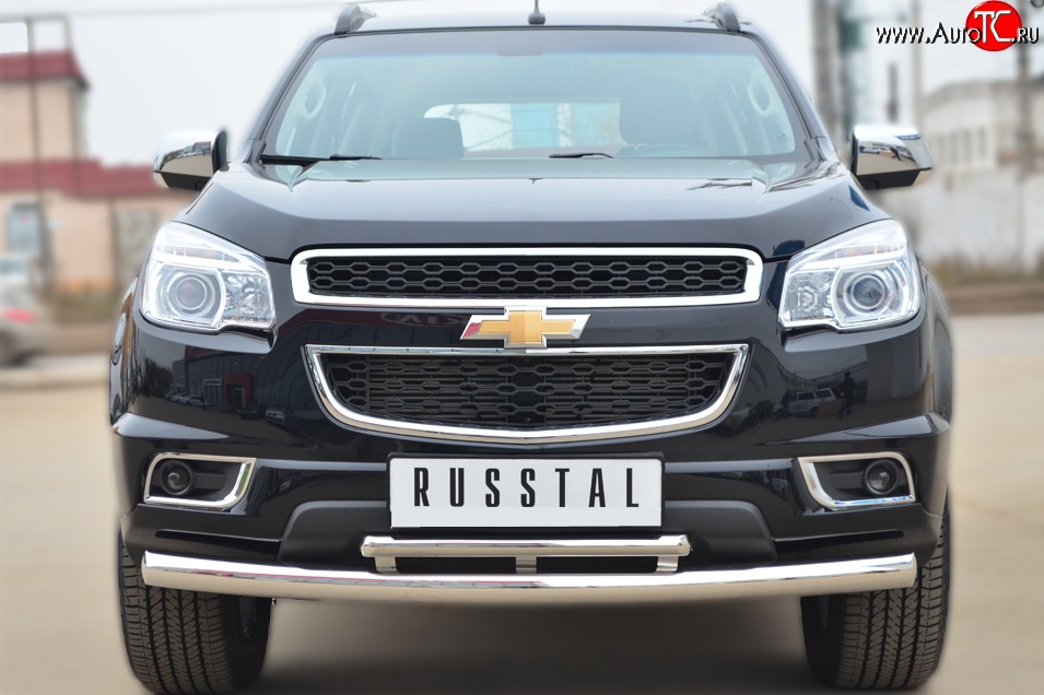 26 999 р. Защита переднего бампера (2 трубыØ76 и 42 мм, нержавейка) SLITKOFF Chevrolet Trailblazer GM800 дорестайлинг (2012-2016)  с доставкой в г. Горно‑Алтайск