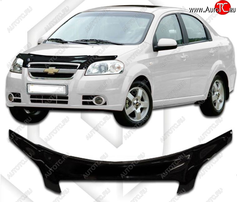 2 359 р. Дефлектор капота CA-Plastiс exclusive  Chevrolet Aveo  T250 (2006-2011) седан рестайлинг (Classic черный, Без надписи)  с доставкой в г. Горно‑Алтайск