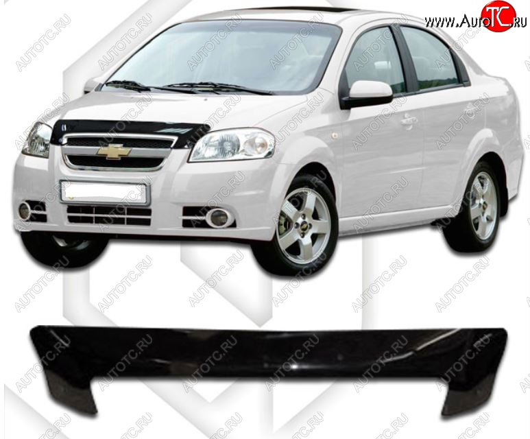 1 899 р. Дефлектор капота CA-Plastiс  Chevrolet Aveo  T250 (2006-2011) седан рестайлинг (Classic черный, Без надписи)  с доставкой в г. Горно‑Алтайск