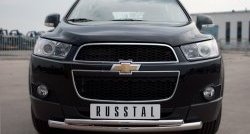 Защита переднего бампера (2 трубыØ63 и 42 мм, нержавейка) SLITKOFF Chevrolet Captiva  дорестайлинг (2006-2011)