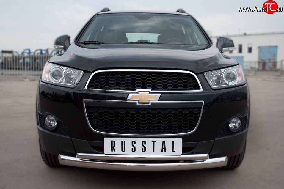 16 299 р. Защита переднего бампера (2 трубыØ76 и 42 мм, нержавейка) SLITKOFF  Chevrolet Captiva (2011-2013) 1-ый рестайлинг  с доставкой в г. Горно‑Алтайск