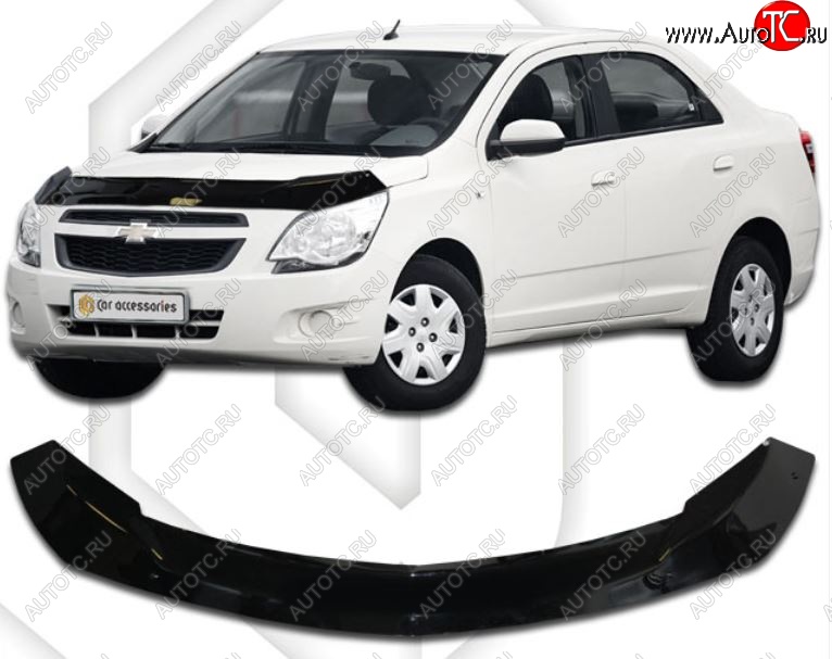 2 199 р. Дефлектор капота CA-Plastic  Chevrolet Cobalt (2011-2016) седан дорестайлинг (Classic черный, Без надписи)  с доставкой в г. Горно‑Алтайск