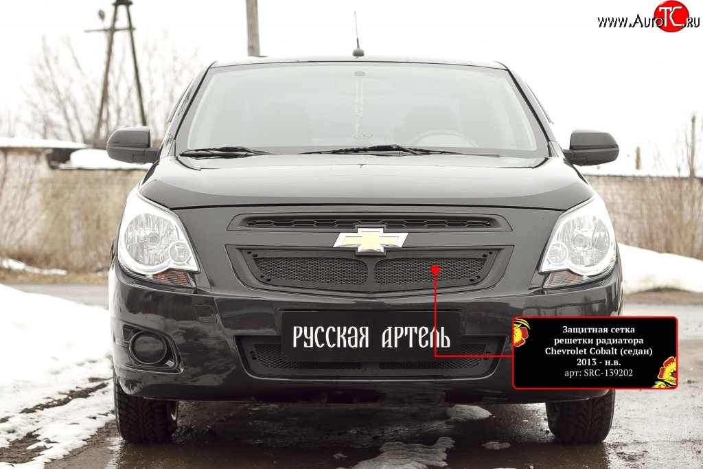 1 849 р. Защитная сетка решетки радиатора RA Chevrolet Cobalt седан дорестайлинг (2011-2016) (Неокрашенная)  с доставкой в г. Горно‑Алтайск