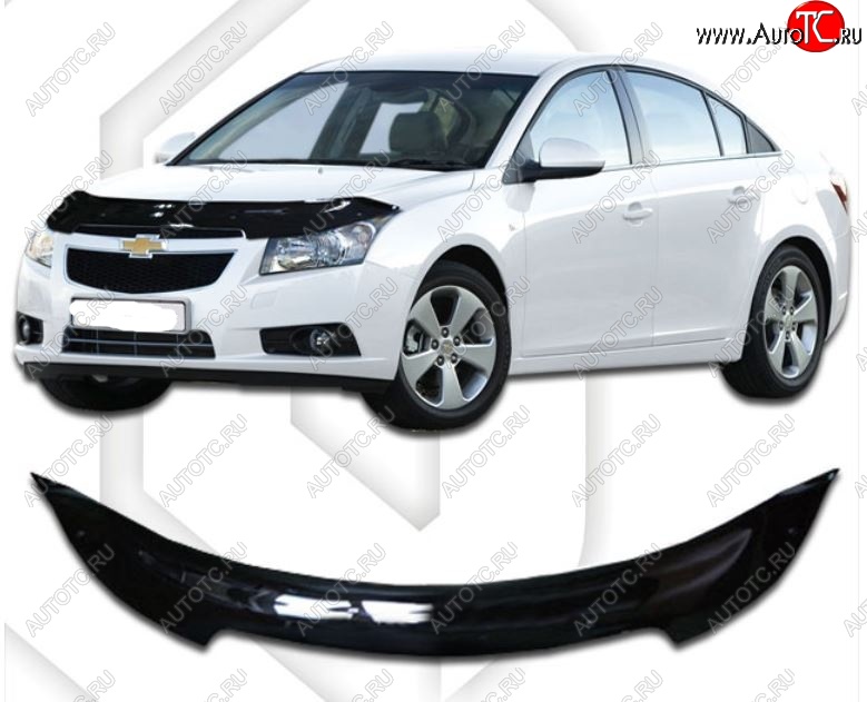 2 079 р. Дефлектор капота CA-Plastic  Chevrolet Cruze  J305 (2009-2012) хэтчбек дорестайлинг (Classic черный, Без надписи)  с доставкой в г. Горно‑Алтайск