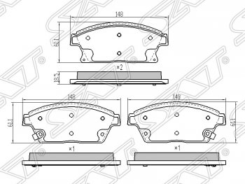 Колодки тормозные передние SAT (диски 300мм) Chevrolet Aveo (T250,  T300), Cruze (J300,  J305,  J308), Opel Astra (J)