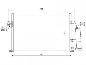 Радиатор кондиционера SAT Chevrolet (Шевролет) Lacetti (Лачетти) ( седан,  универсал,  хэтчбек) (2002-2013),  Rezzo (Реззо) (2000-2008), Daewoo (Даеву) Gentra (Джентоа) ( KLAS) (2012-2025),  Nubira (Нубира)  J150 (2000-2002), Suzuki (Сузуки) Forenza (Форенза) (2004-2008)