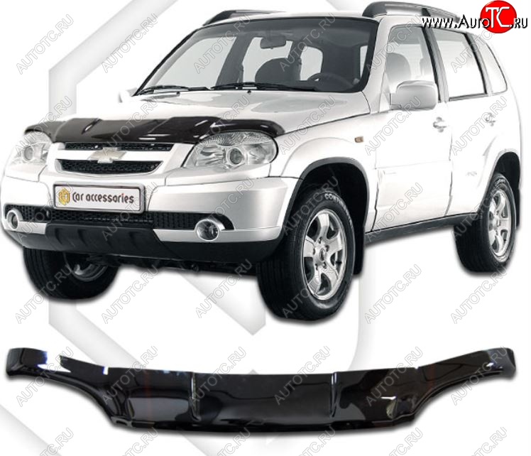 2 299 р. Дефлектор капота CA-Plastic  Chevrolet Niva  2123 (2009-2020), Лада 2123 (Нива Шевроле) (2009-2020) (Classic черный, Без надписи)  с доставкой в г. Горно‑Алтайск