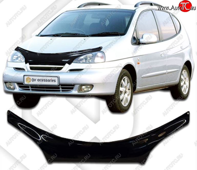 2 199 р. Дефлектор капота CA-Plastiс exclusive  Chevrolet Rezzo (2000-2008) (Classic черный, Без надписи)  с доставкой в г. Горно‑Алтайск