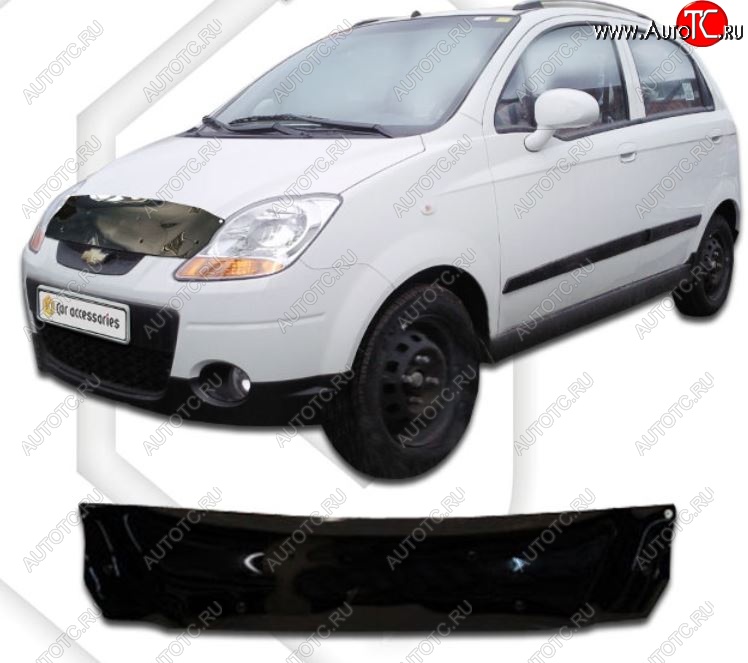 1 799 р. Дефлектор капота CA-Plastic  Chevrolet Spark  M200,250 (2005-2010) (Classic черный, Без надписи)  с доставкой в г. Горно‑Алтайск