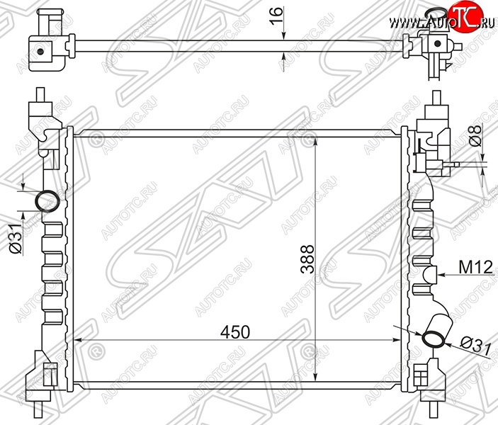 6 499 р. Радиатор двигателя SAT (пластинчатый)  Chevrolet Spark  M300 (2010-2015), Ravon R2 (2016-2024)  с доставкой в г. Горно‑Алтайск