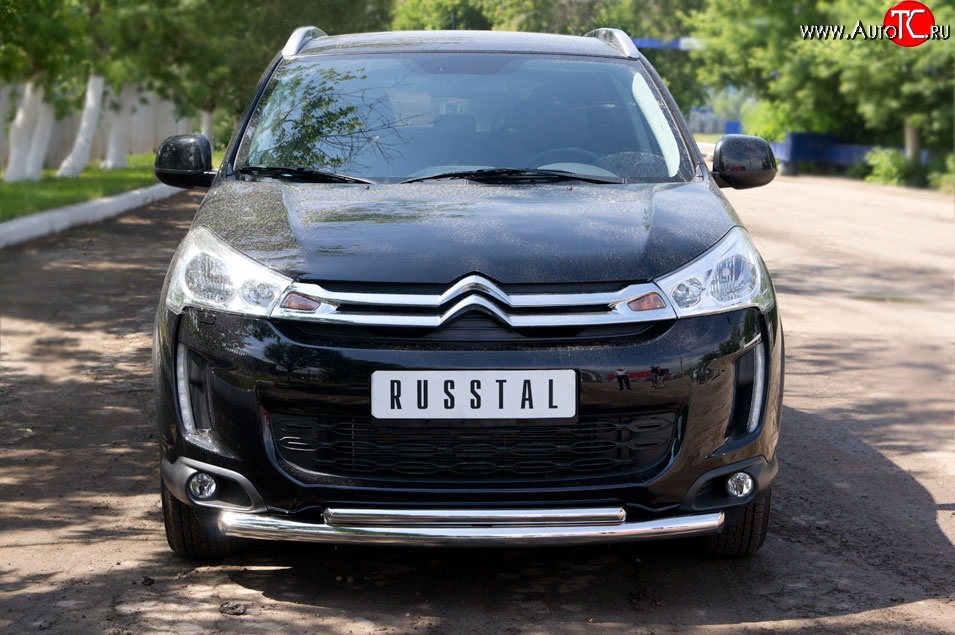 16 649 р. Защита переднего бампера (2 трубыØ63 и 42 мм, нержавейка) SLITKOFF CITROEN C4 aircross (2012-2017)  с доставкой в г. Горно‑Алтайск