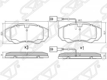 Колодки тормозные SAT (передние, 2.0-2.8HDI) CITROEN (Ситроен) Jumper (Джампер) ( 230,  244,  250) (1994-2014), Fiat (Фиат) Ducato (Дукато) ( 230,  244,  250) (1994-2014), Peugeot (Пежо) Boxer (Боксер) ( 230,  244,  250) (1994-2014)