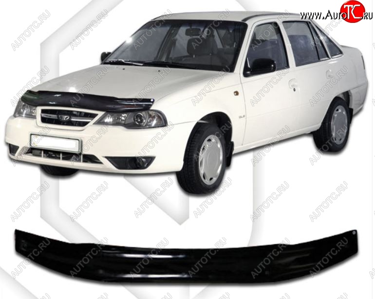 1 839 р. Дефлектор капота CA-Plastic  Daewoo Nexia  рестайлинг (2008-2015) (Classic черный, Без надписи)  с доставкой в г. Горно‑Алтайск