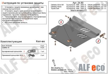 Защита картера двигателя и КПП (V-1,0; 1,3) Alfeco Daihatsu YRV (2000-2005)