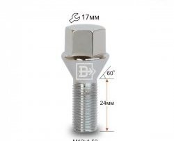 Колёсный болт длиной 24 мм Вектор M12 1.5 24 под гаечный ключ (пос.место: конус) BYD Flyer (2005-2009) 