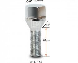 Колёсный болт длиной 28 мм Вектор M12 1.25 28 под гаечный ключ (пос.место: конус) Jeep Cherokee KL дорестайлинг (2014-2017) 