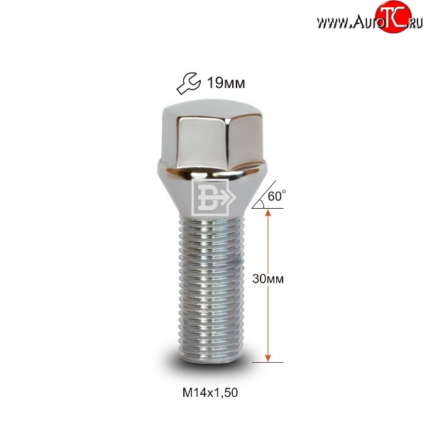135 р. Колёсный болт длиной 30 мм Вектор M14 1.5 30 под гаечный ключ (пос.место: конус)    с доставкой в г. Горно‑Алтайск