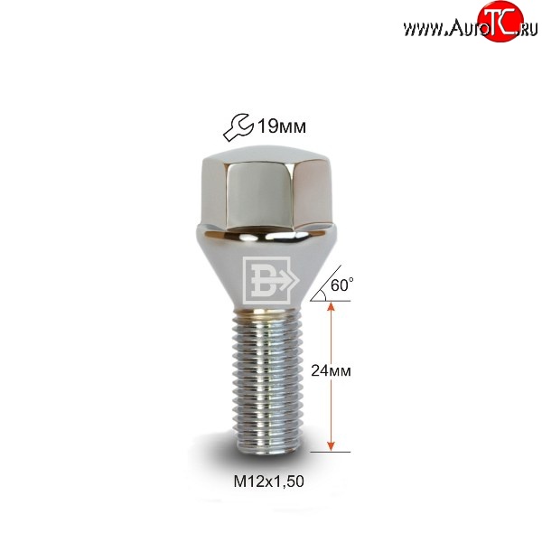 112 р. Колёсный болт длиной 24 мм Вектор M12 1.5 24 под гаечный ключ (пос.место: конус) Chery Tiggo T11 дорестайлинг (2005-2013)