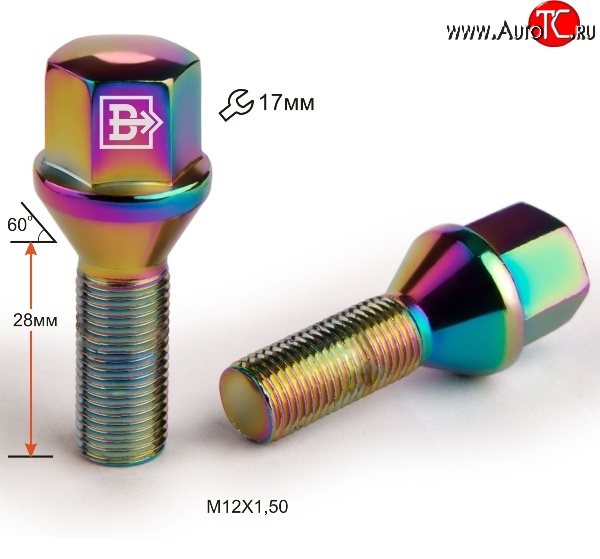 130 р. Колёсный болт длиной 28 мм Вектор M12 1.5 28 под гаечный ключ (пос.место: конус)    с доставкой в г. Горно‑Алтайск