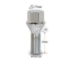 112 р. Колёсный болт длиной 24 мм Вектор M12 1.25 24 под гаечный ключ Derways Hower Н3 (2017-2019). Увеличить фотографию 1