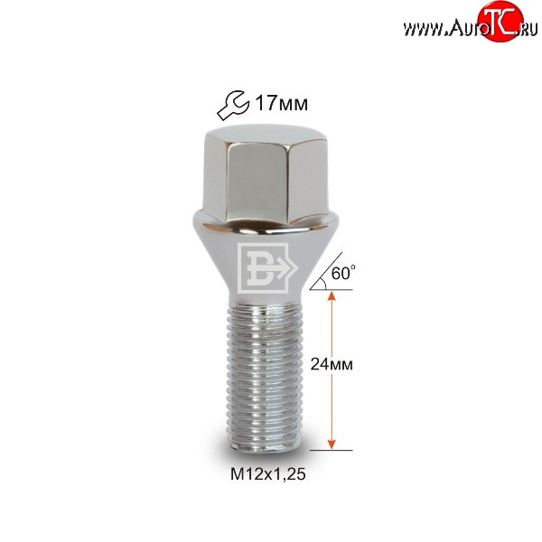 112 р. Колёсный болт длиной 24 мм Вектор M12 1.25 24 под гаечный ключ Derways Hower Н3 (2017-2019)