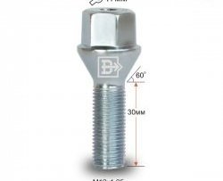 Колёсный болт длиной 30 мм Вектор M12 1.25 30 под гаечный ключ ГАЗ 31107 (2004-2009) 