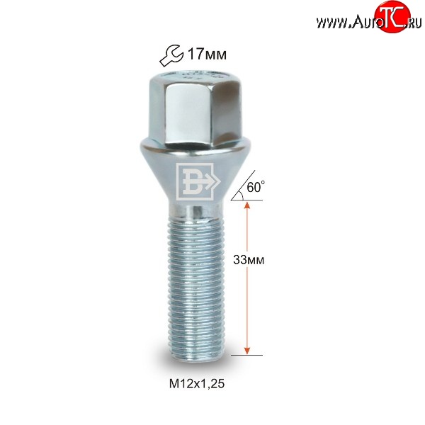 125 р. Колёсный болт длиной 33 мм Вектор M12 1.25 33 под гаечный ключ Suzuki Baleno (2016-2025)