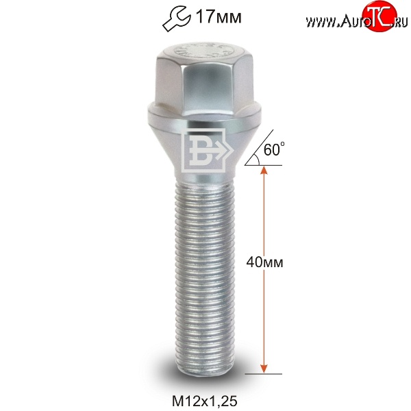 125 р. Колёсный болт длиной 40 мм Вектор M12 1.25 40 под гаечный ключ GAC GS8 (2016-2023)