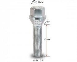 Колёсный болт длиной 42 мм Вектор M12 1.25 42 под гаечный ключ ГАЗ 31107 (2004-2009) 