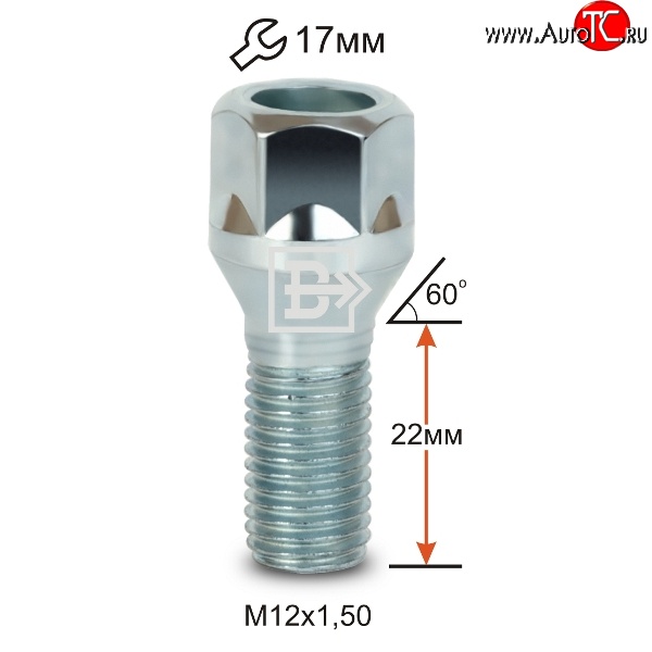 47 р. Колёсный болт длиной 22 мм Вектор M12 1.5 22 под гаечный ключ Hyundai Avante (2010-2013)