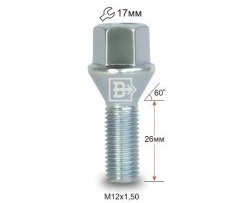 Колёсный болт длиной 26 мм Вектор M12 1.5 26 под гаечный ключ BYD Flyer (2005-2009) 