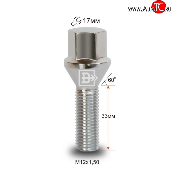 112 р. Колёсный болт длиной 33 мм Вектор M12 1.5 33 под гаечный ключ (пос.место: конус) Chery Arrizo 7 дорестайлинг (2014-2016)