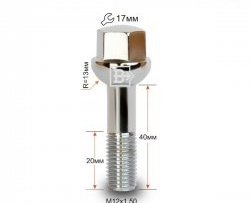 Колёсный болт длиной 40 мм Вектор M12 1.5 40 под гаечный ключ (пос.место: сфера) 
