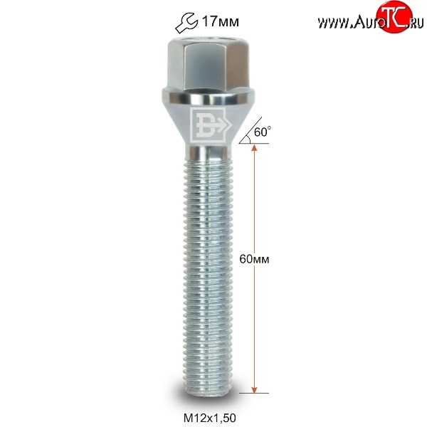 169 р. Колёсный болт длиной 60 мм Вектор M12 1.5 60 под гаечный ключ    с доставкой в г. Горно‑Алтайск